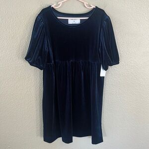 NEW Old Navy Girls Navy Blue Velvet Short Puff Sleeve Dress Size M (8) NWT